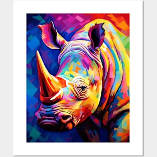 Colored rhino on a multicolored Posters and Art